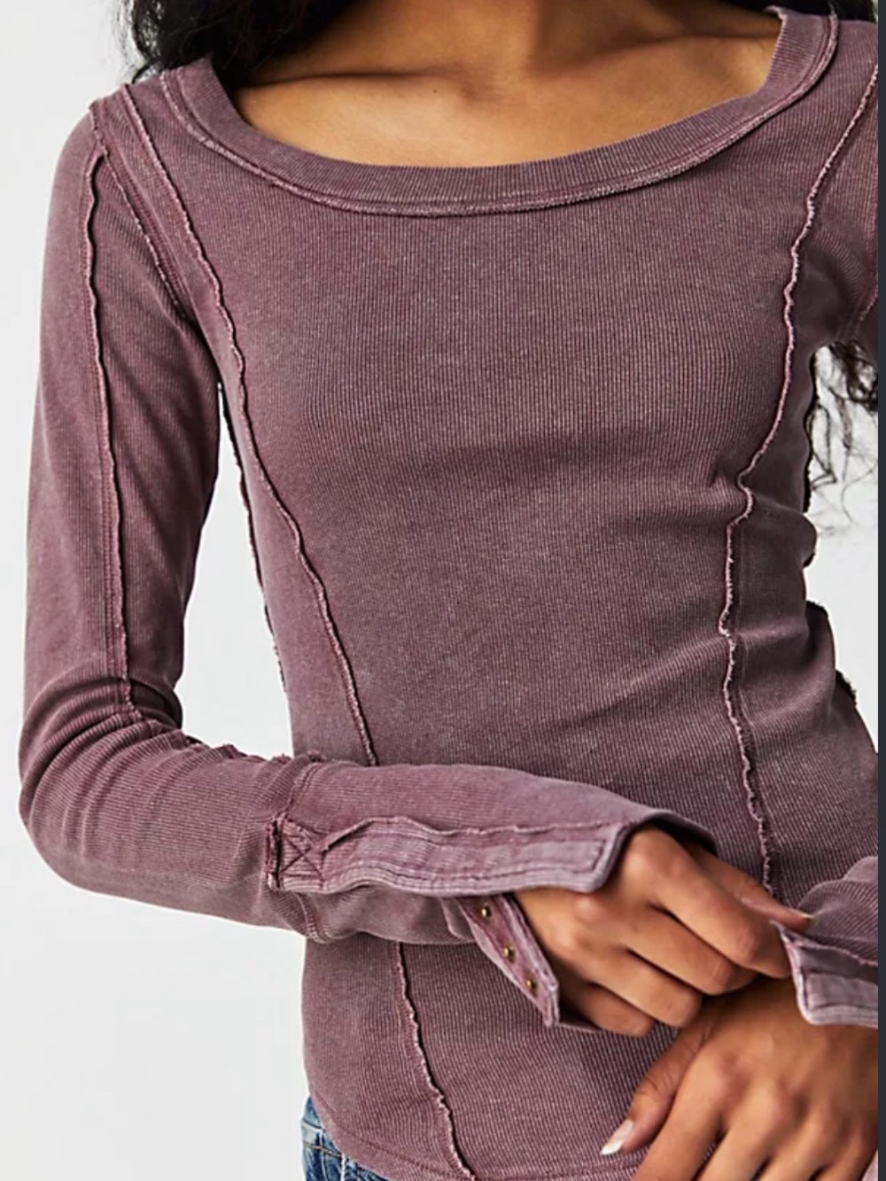 Free People Fitted Ribbed Long Sleeve Top in Mauve